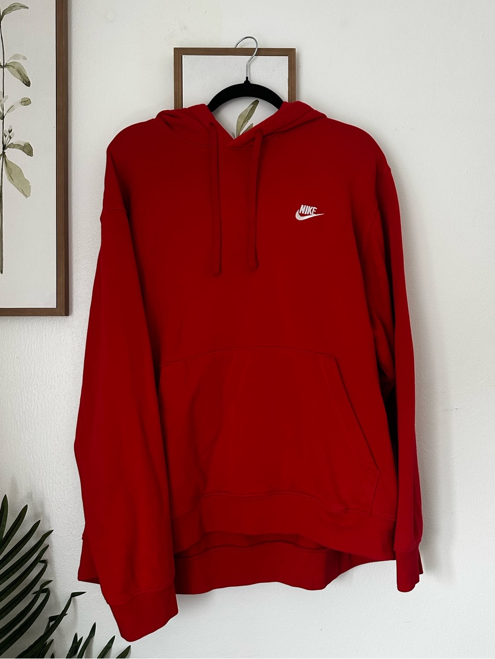 Nike Men's Red Hooded Pullover Sweatshirt